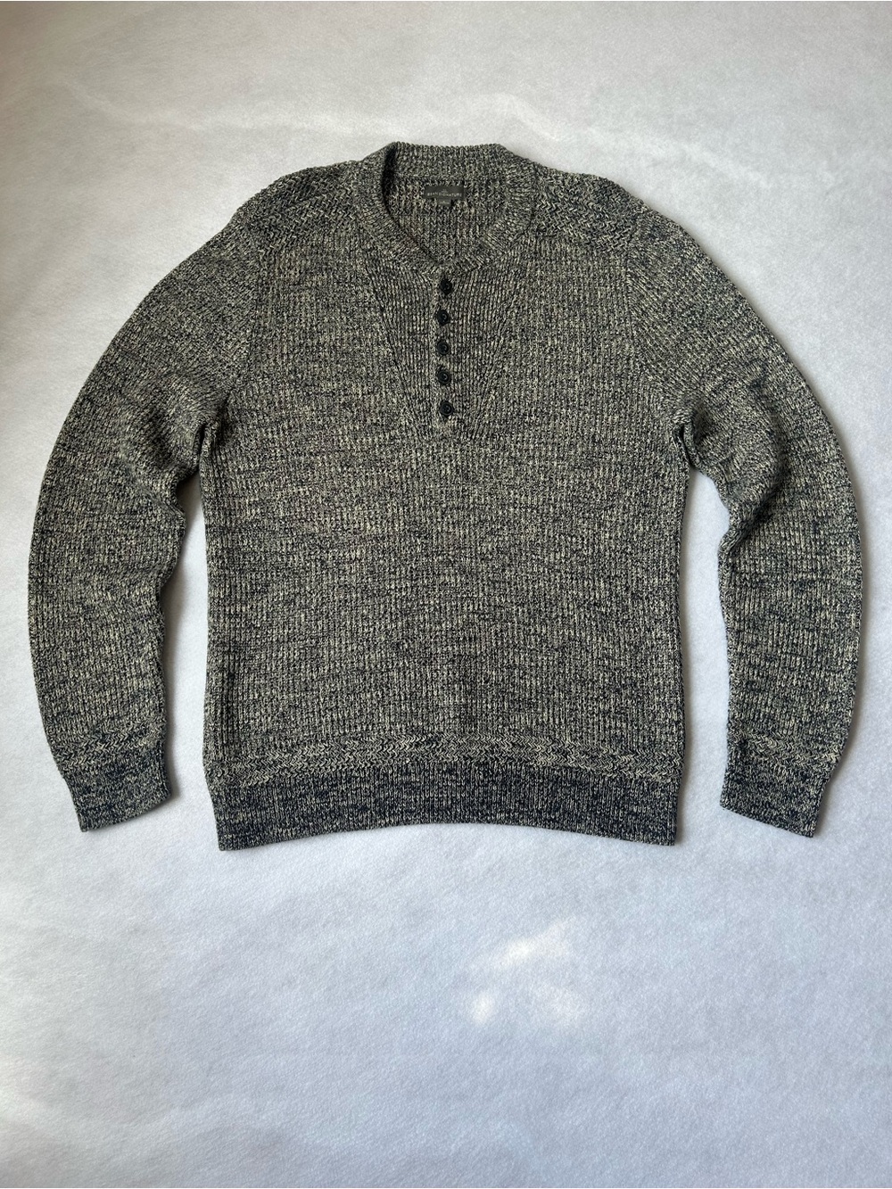 LL Bean Signature Men's Large Henley Sweater Ribbed Navy Chunky Knit Outdoor